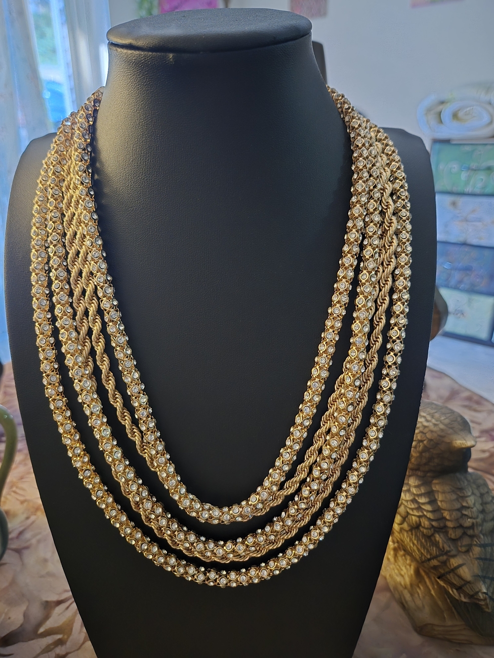 Gold Multi-Strand Crystal Rope Necklace - Women Jewelry